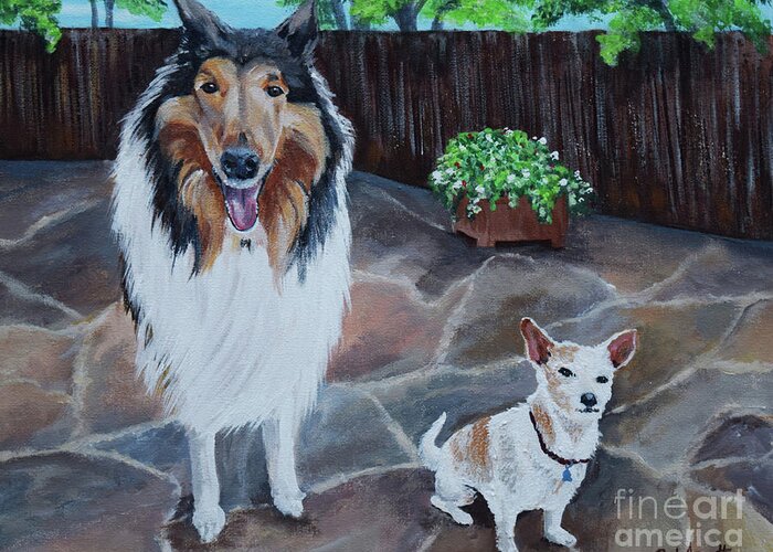 Dog Greeting Card featuring the painting Collie and Jack Russell by Deb Arndt