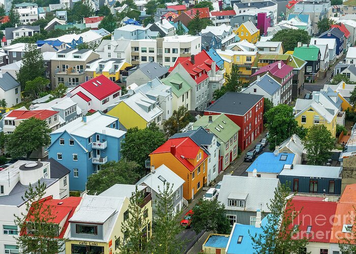 Reykjavik Greeting Card featuring the photograph Colored houses in Reykjavik, Iceland by Delphimages Photo Creations