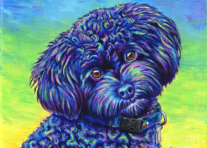 Poodle Greeting Card featuring the painting Opalescent - Black Toy Poodle by Rebecca Wang