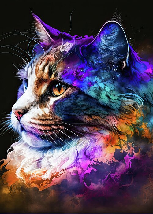 Cat Greeting Card featuring the digital art Colorful Cat Portrait 03 by Matthias Hauser