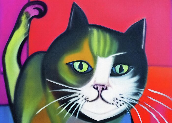 Cat Greeting Card featuring the digital art Colorful cat by Tatiana Travelways