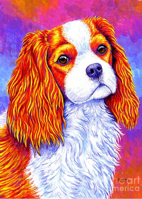 Cavalier King Charles Spaniel Greeting Card featuring the painting Colorful Cavalier King Charles Spaniel Dog by Rebecca Wang