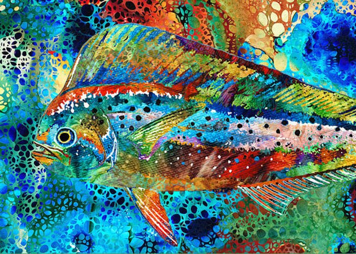 Fish Greeting Card featuring the painting Colorful Dolphin Fish - Hidden Gem by Sharon Cummings
