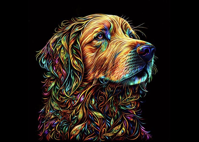 Golden Retrievers Greeting Card featuring the digital art Colorful Golden Retriever Dog Art by Peggy Collins