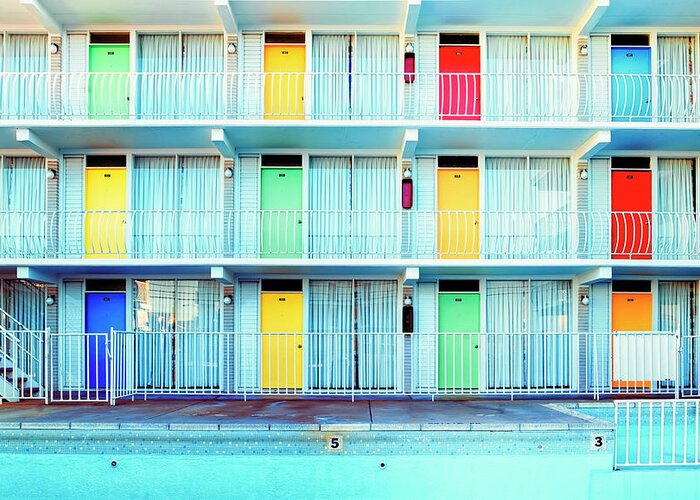 Architecture Greeting Card featuring the painting Colorful HIstoric Motel by Mango Art