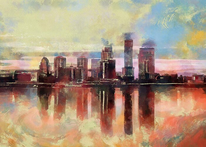 Colorful Louisville Skyline Greeting Card featuring the mixed media Colorful Louisville Skyline by Dan Sproul