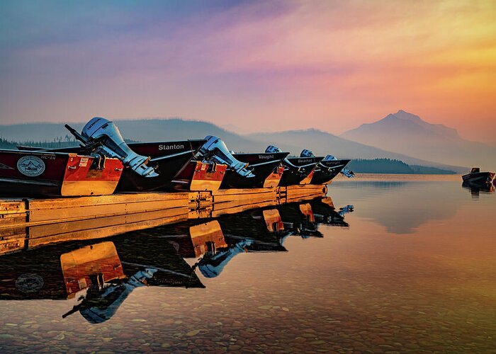 Boats Greeting Card featuring the photograph Colorful Morning At Lake McDonald - Glacier Park Montana by Gregory Ballos