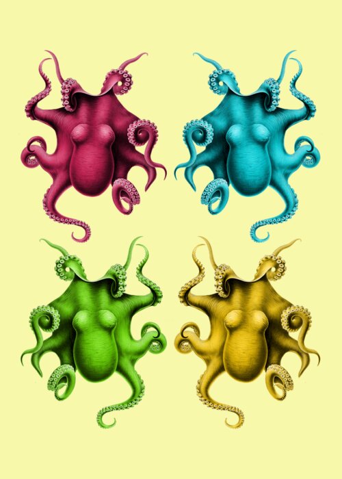Octopus Greeting Card featuring the digital art Colorful octopi by Madame Memento