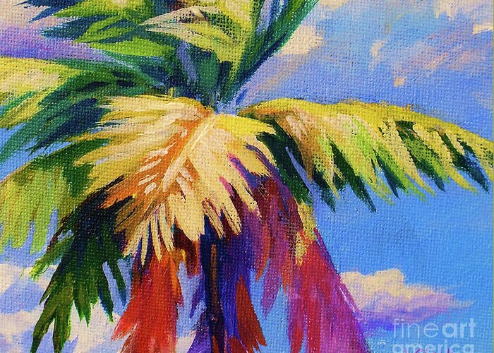 Beaches Greeting Card featuring the painting Colorful Palm by John Clark