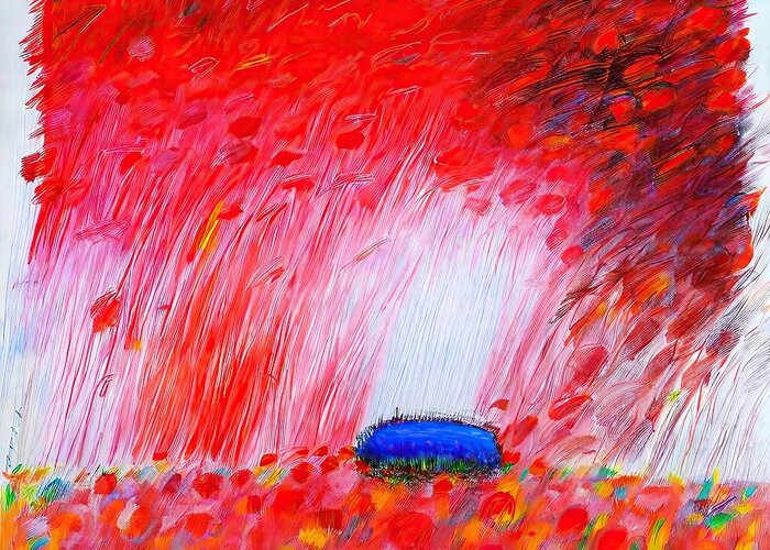 Cloud Greeting Card featuring the painting Colorful rain with iguana Painting cloud rain everglade sky red colorful abstract agriculture art autumn backdrop background blue brown brush concept creative decoration decorative design field gold by N Akkash