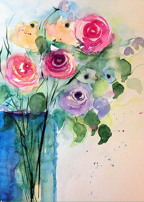 Flower Greeting Card featuring the painting Colorful Rose Bouquet by Britta Zehm