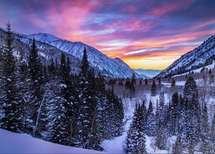Utah Greeting Card featuring the photograph Colorful Winter Sunset in Little Cottonwood Canyon by James Udall