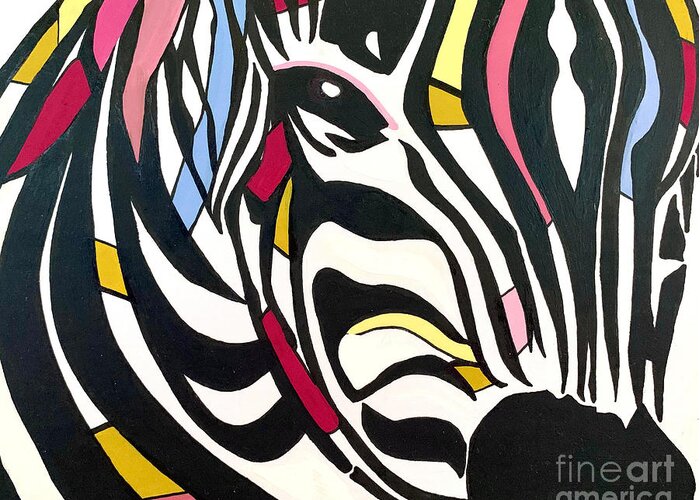 Zebra Greeting Card featuring the painting Colorful Zebra Painting by Christie Olstad
