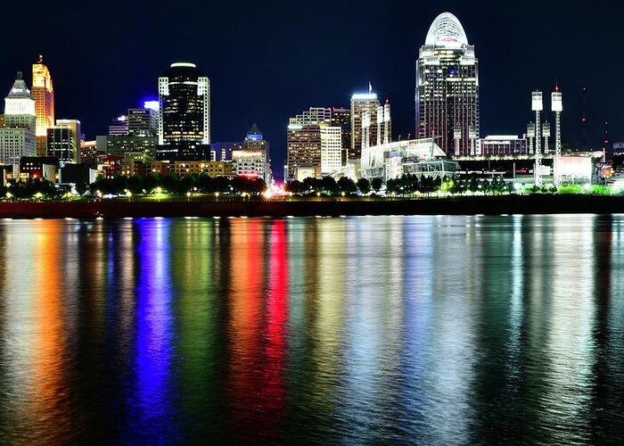 Cincinnati Greeting Card featuring the photograph Colors Reflecting in the Ohio by Frozen in Time Fine Art Photography
