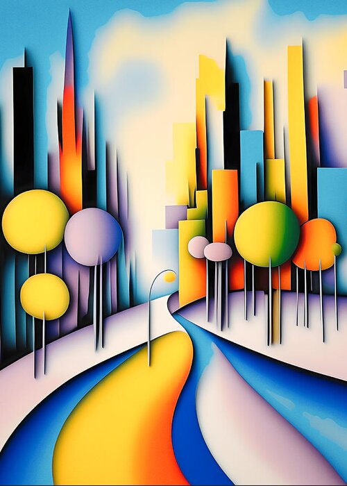 City Greeting Card featuring the digital art Colourful Abstract Cityscape - 4 by Philip Preston
