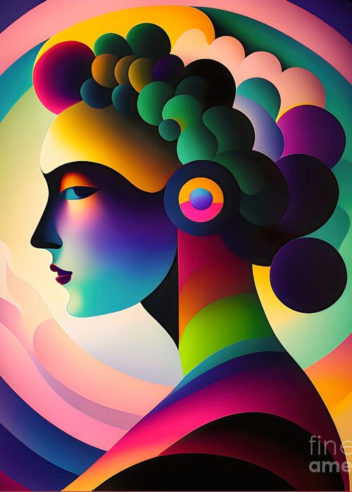 Portrait Greeting Card featuring the digital art Colourful Abstract Portrait - 14 by Philip Preston