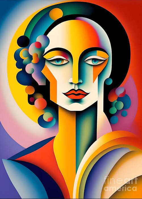 Portrait Greeting Card featuring the digital art Colourful Abstract Portrait - 22 by Philip Preston