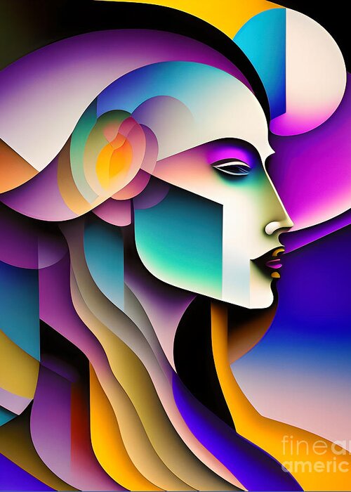 Portrait Greeting Card featuring the digital art Colourful Abstract Portrait - 5 by Philip Preston