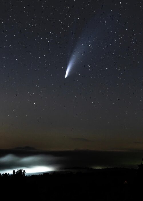 Night Greeting Card featuring the photograph Comet above the Fog by Tim Kirchoff
