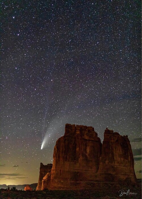 Moab Utah Night Comet Neowise Desert Colorado Plateau Greeting Card featuring the photograph Comet NEOWISE and The Big Dipper by Dan Norris