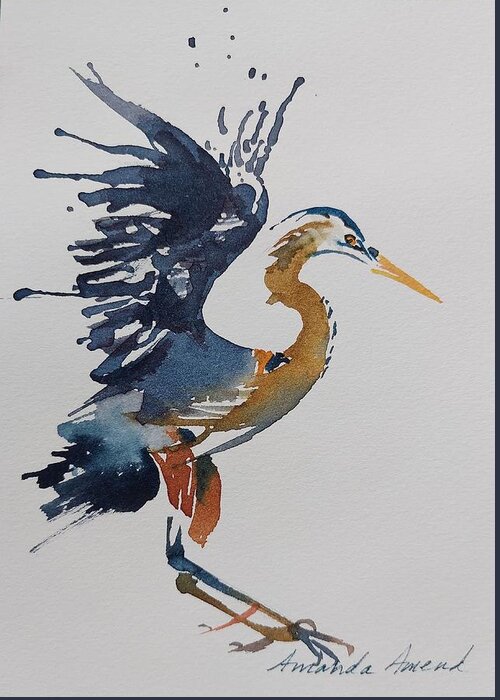 Heron Greeting Card featuring the painting Coming In by Amanda Amend