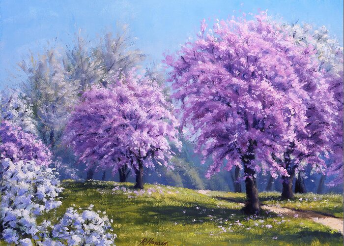 Landscape Greeting Card featuring the painting Como Park Blossoms by Rick Hansen