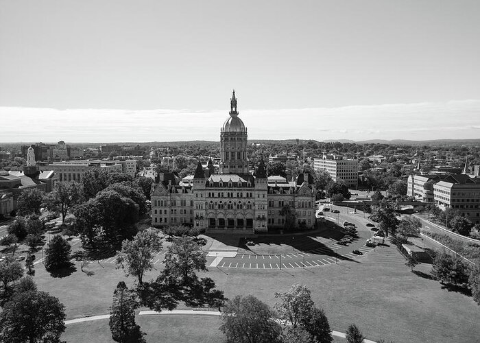 Democrats Greeting Card featuring the photograph Connecticut state capitol building in Hartford Connecticut in black and white by Eldon McGraw