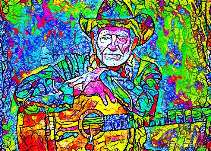 Wingsdomain Greeting Card featuring the photograph Contemporary Willie Nelson On The Road Again 20200903 by Wingsdomain Art and Photography