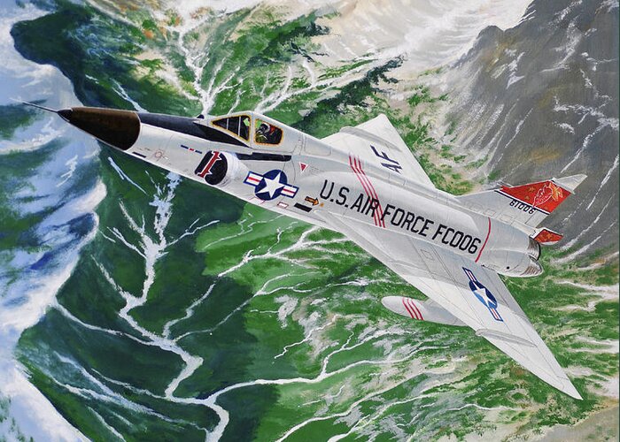 Aviation Greeting Card featuring the painting Convair F-102A Delta Dagger by Steve Ferguson