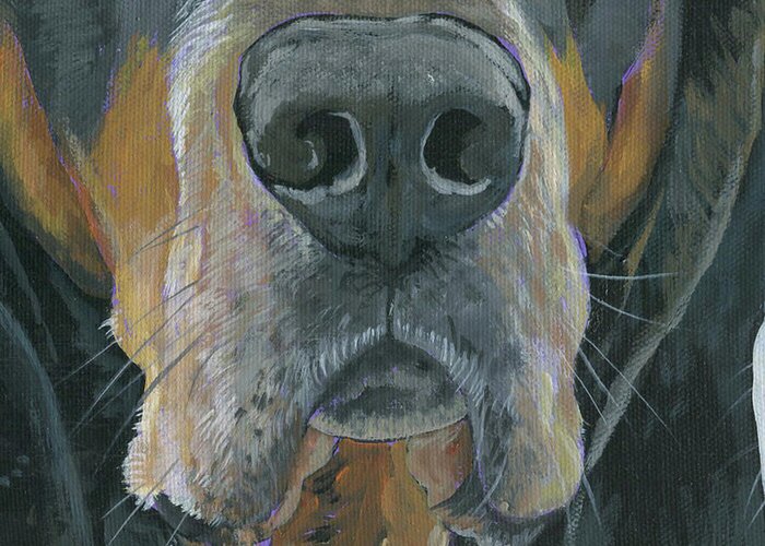 Coonhound Greeting Card featuring the painting Coonhound Mask by Nadi Spencer