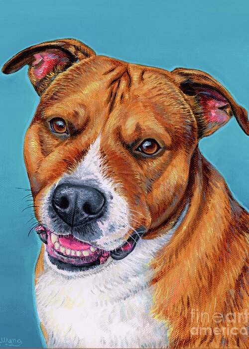Dog Greeting Card featuring the painting Cooper the Pitbull Terrier by Rebecca Wang