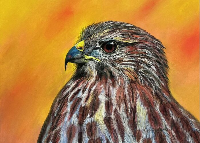 Hawk Greeting Card featuring the pastel Coopers Hawk by Lyn DeLano