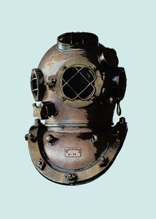 Diving Helmet Greeting Card featuring the digital art Copper And Brass Divers Helmet by Madame Memento