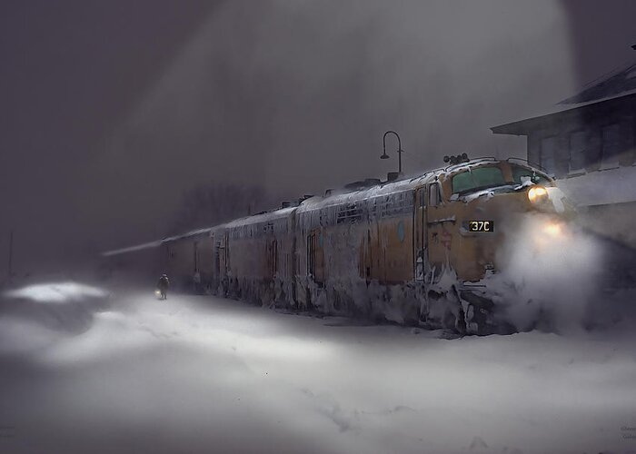 Copper Country Limited Greeting Card featuring the painting Copper Country Limited - Cold Night by Glenn Galen