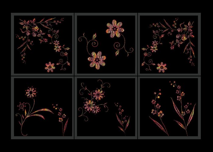 Copper Greeting Card featuring the digital art Copper Flowers on six panels by David Dehner