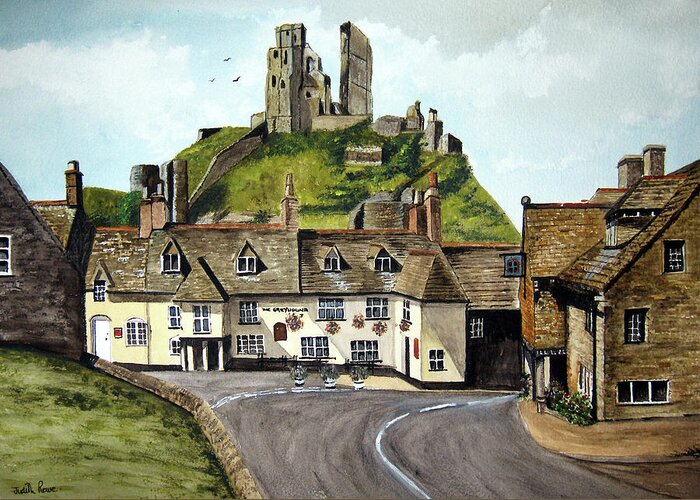 Corfe Castle Greeting Card featuring the painting Corfe Castle by Judith Rowe