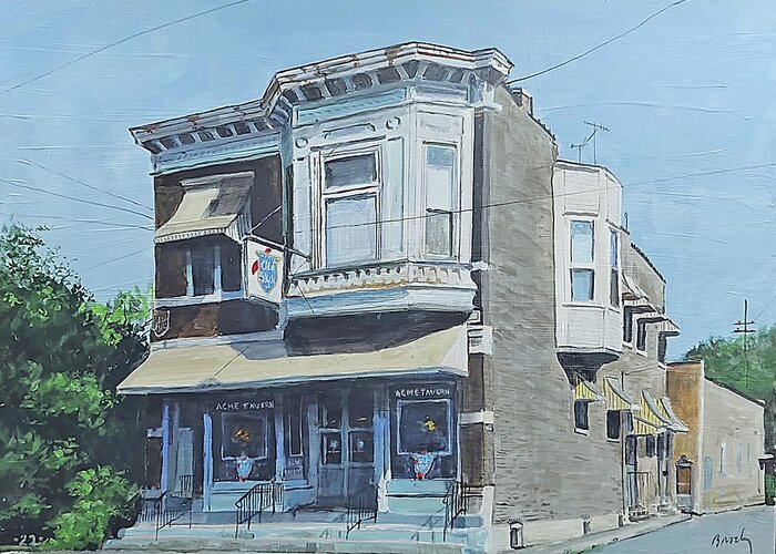 Americana Greeting Card featuring the painting Corner Bar by William Brody