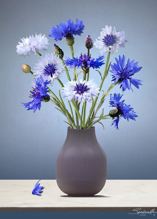Flowers Greeting Card featuring the digital art Cornflowers in Mauve Vase by M Spadecaller