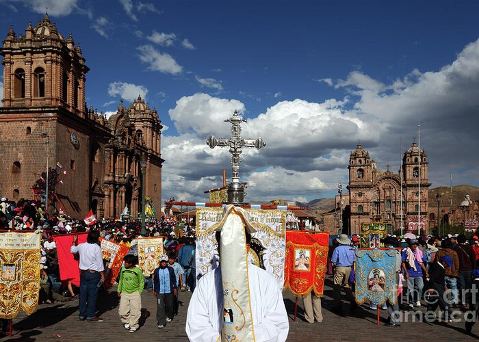 Corpus Christi Greeting Card featuring the photograph Corpus Christi Procession in Cusco by James Brunker