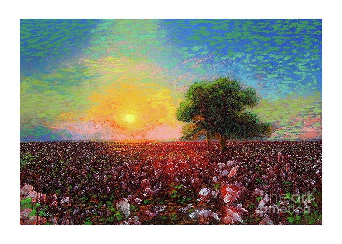 Floral Greeting Card featuring the painting Cotton Field Sunset by Jane Small