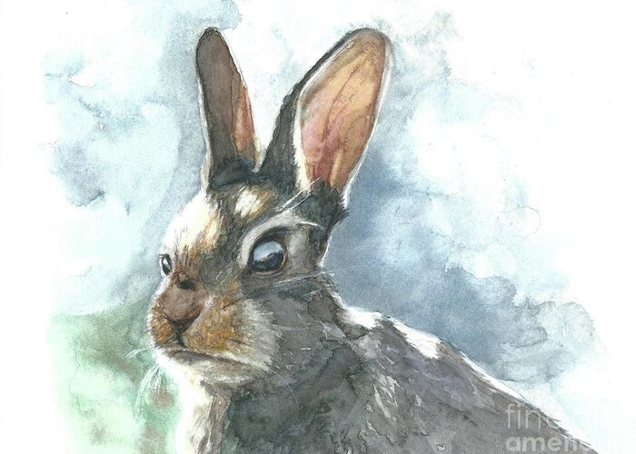 Rabbit Greeting Card featuring the painting Cottontail Rabbit by Pamela Schwartz