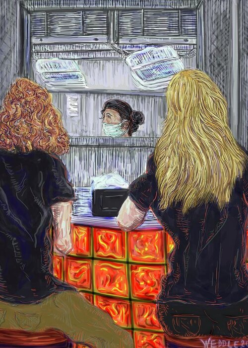 Restaurant Greeting Card featuring the digital art Counter Service by Angela Weddle
