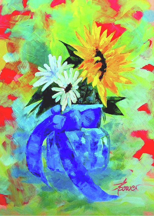 Flowers Greeting Card featuring the painting Counting Flowers On the Wall by Adele Bower