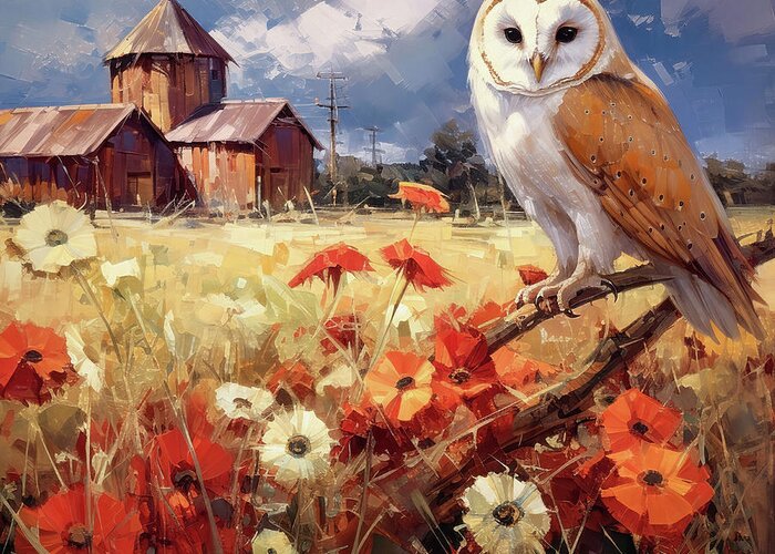 Barn Owl Greeting Card featuring the painting Country Barn Owl by Tina LeCour