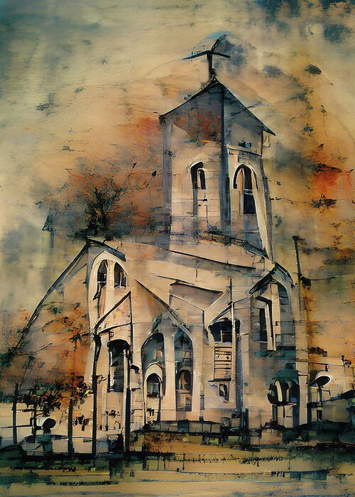 Church Greeting Card featuring the painting Country Church Abstract Watercolor by David Dehner