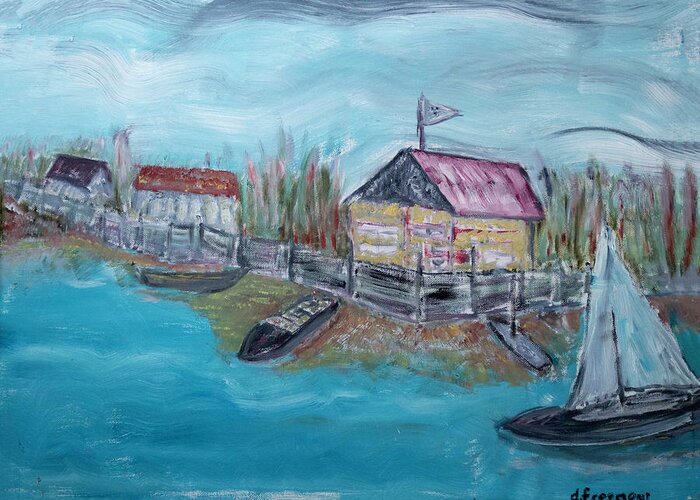  Greeting Card featuring the painting Country Lake Village by David McCready