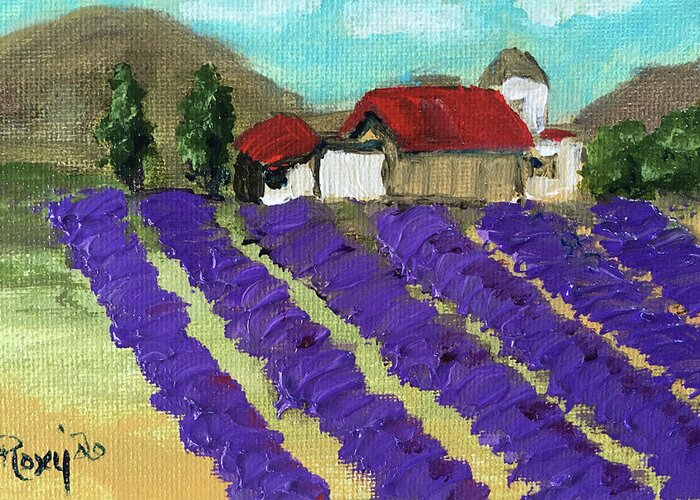 Lavender Greeting Card featuring the painting Country Lavender Farm by Roxy Rich