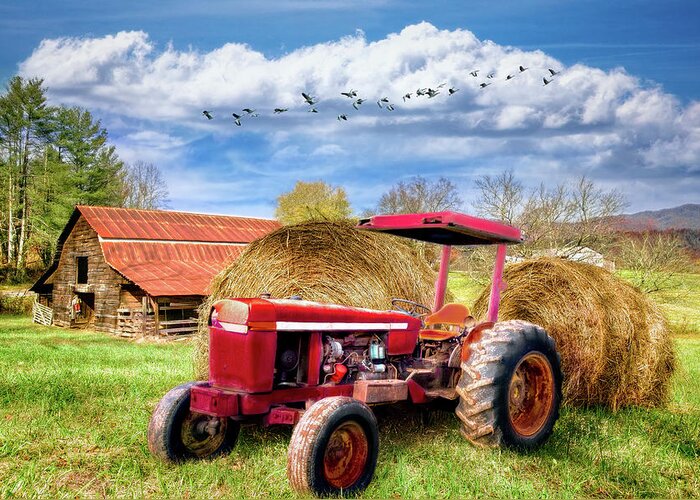 Andrews Greeting Card featuring the photograph Country Red Farm Tractor by Debra and Dave Vanderlaan