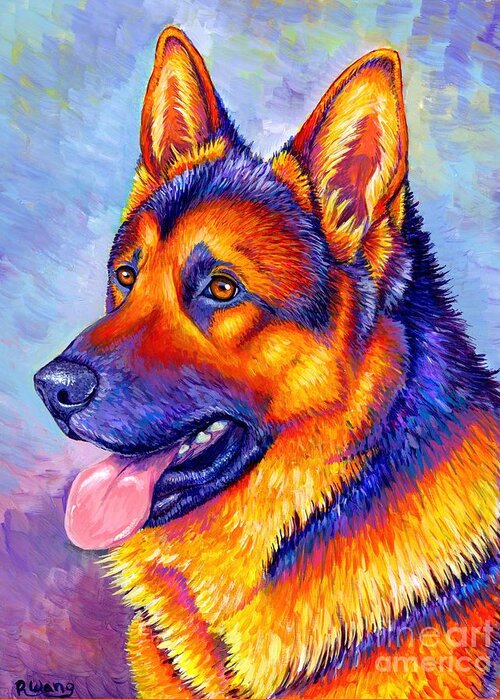 German Shepherd Greeting Card featuring the painting Courageous Partner - Colorful German Shepherd Dog by Rebecca Wang