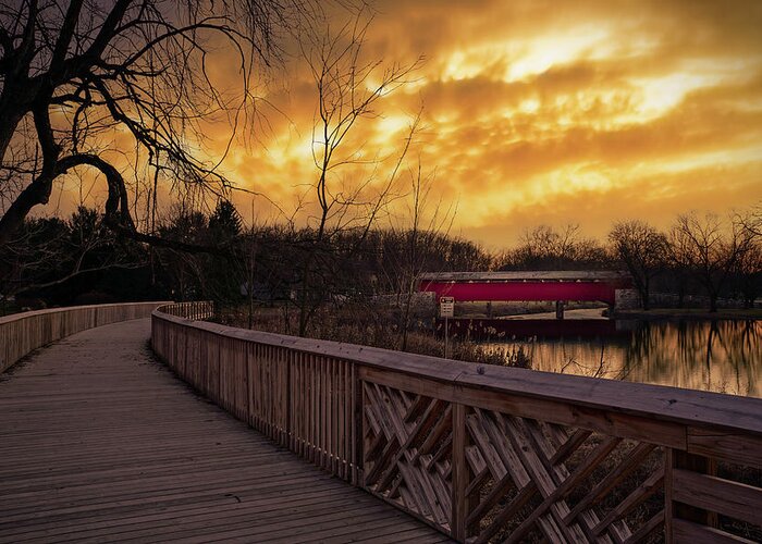 Covered Greeting Card featuring the photograph Covered Bridge Park Under Brooding Skies by Jason Fink